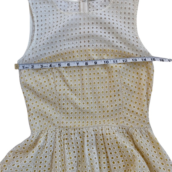 FRENCH CONNECTION Eyelet Dress with Yellow Contrast Underlay. Size:  2 - Picture 11 of 14